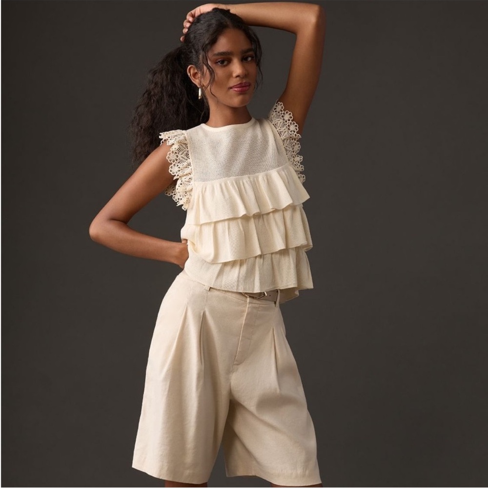Anthropologie DOLAN Ruffle Sweater Tank, size XL. Ivory MSRP $118 NWT